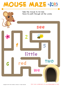 Find Words Mouse Maze Worksheet: Free Printout for Kids
